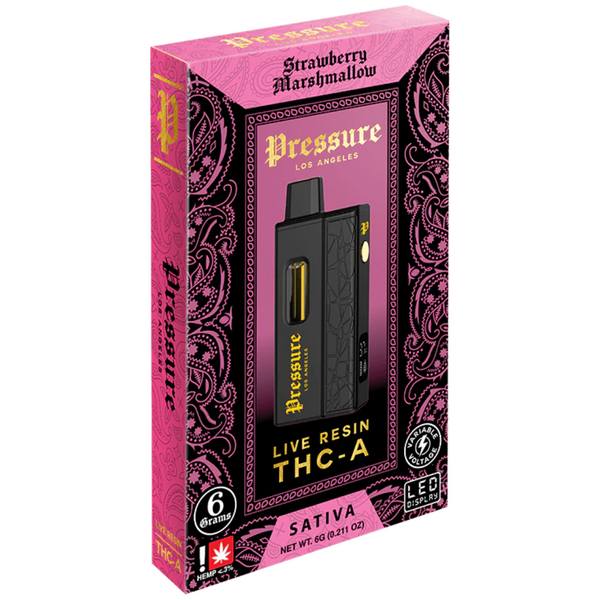 Pressure Live Resin THC-A Disposable 6G strain: Strawberry Marshmallow (Sativa)