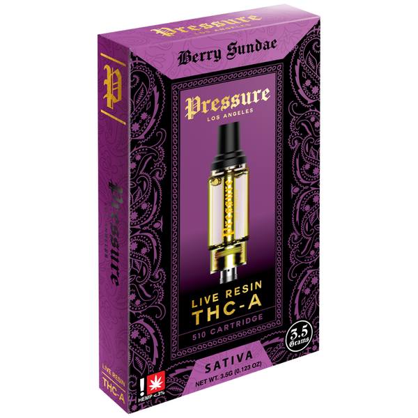 Pressure Live Resin THC-A Cartridge 3.5G Strain: Berry Sundae (Sativa)