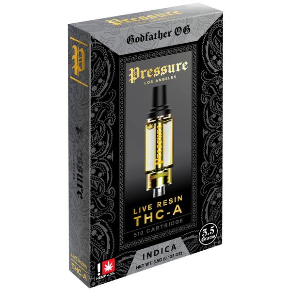 Pressure Live Resin THC-A Cartridge 3.5G Strain: Godfather (Indica)