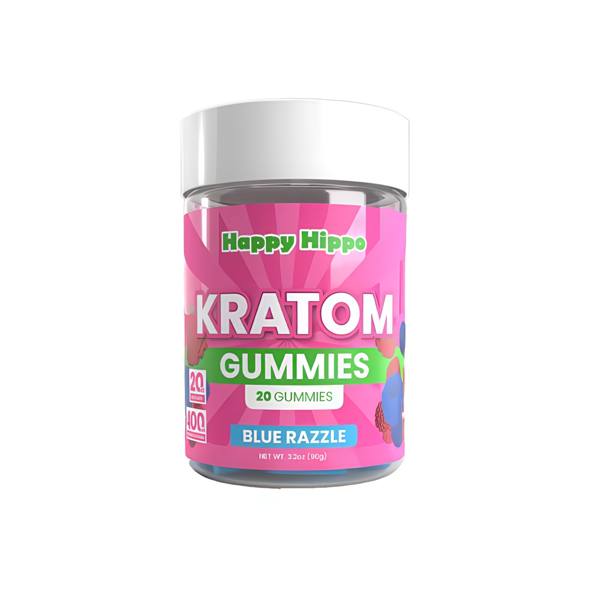 Happy Hippo Kratom Gummies - Blue Razzle (20ct)