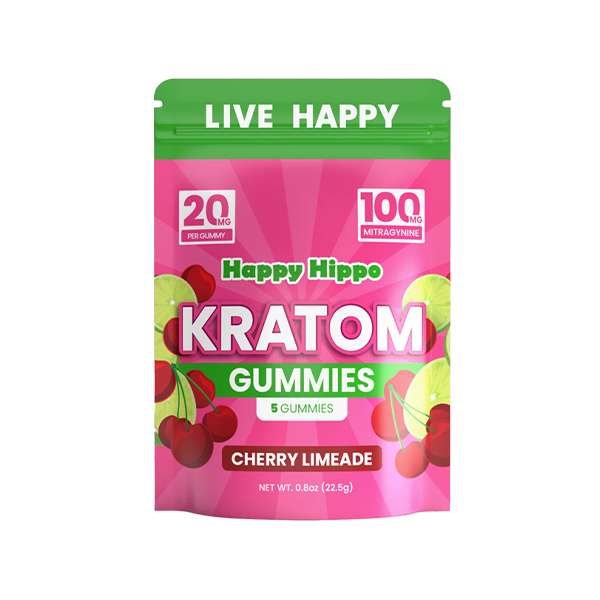 Happy Hippo Kratom Gummies - Cherry Limeade (5ct Bag)