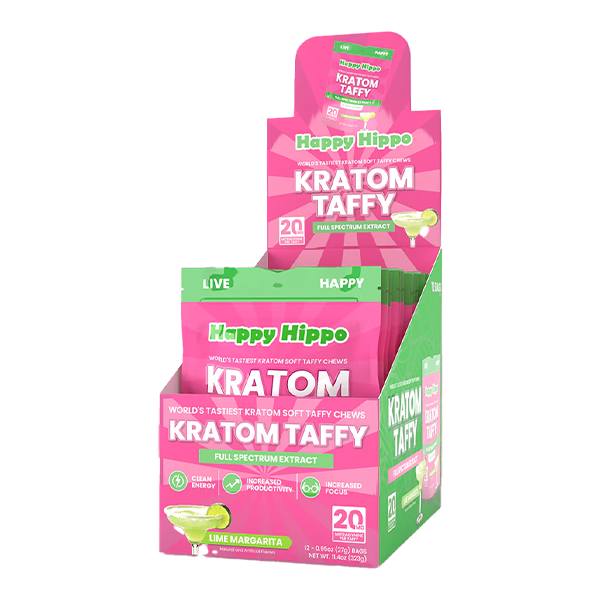 Happy Hippo Kratom Extract Taffy - 20mg Mitragynine - Lime Margarita 12ct case