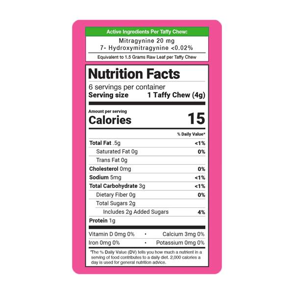 Happy Hippo Kratom Extract Taffy - Nutrition Facts