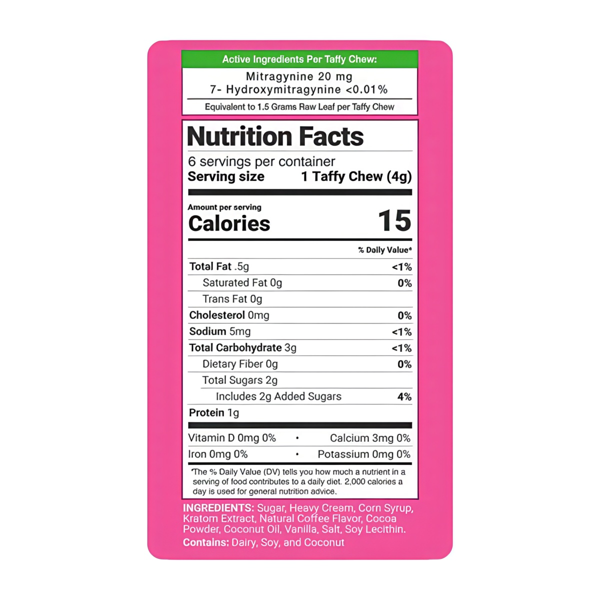Happy Hippo Kratom Extract Taffy - Mocha Nutrition Facts