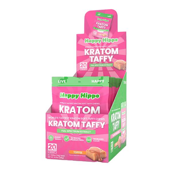 Happy Hippo Kratom Extract Taffy - Toffee Bag 12 case