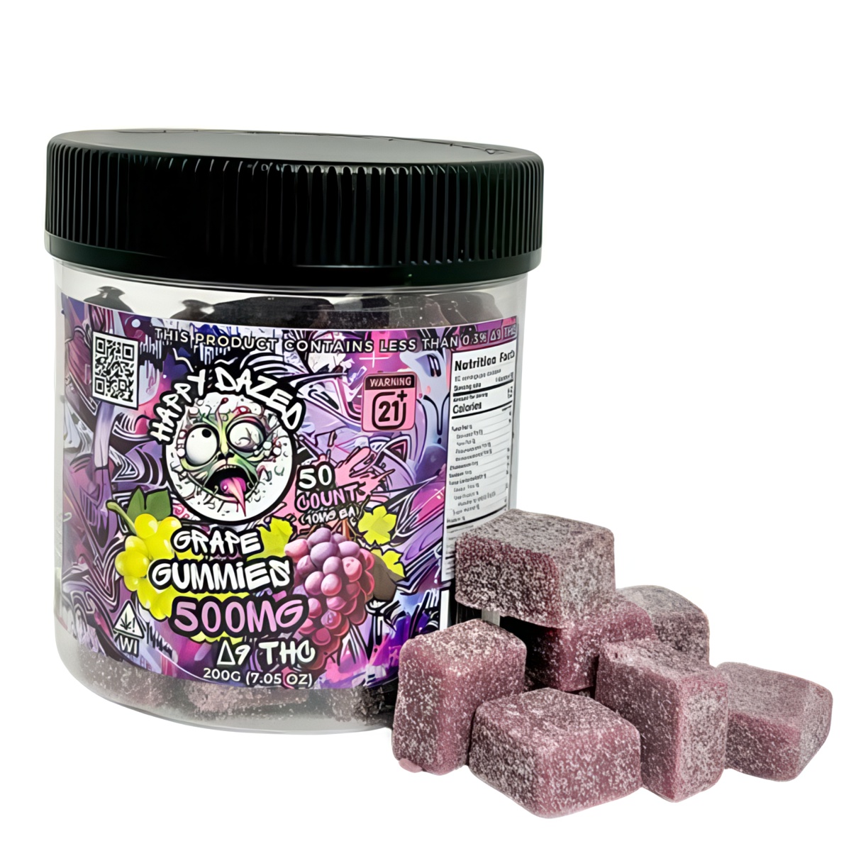Happy Dazed Bulk D9 Gummies 50 count - Grape