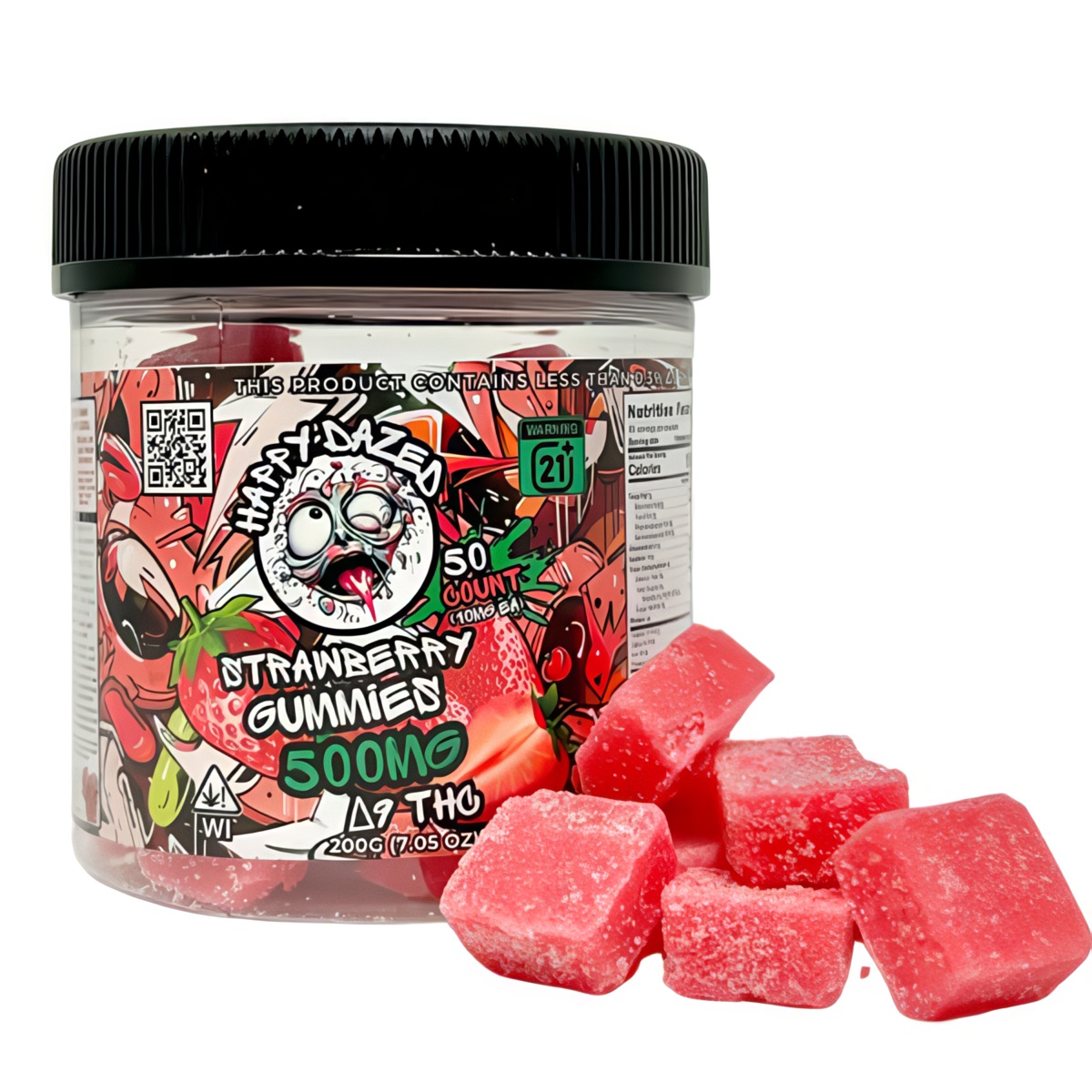 Happy Dazed Bulk D9 Gummies 50 count - Strawberry