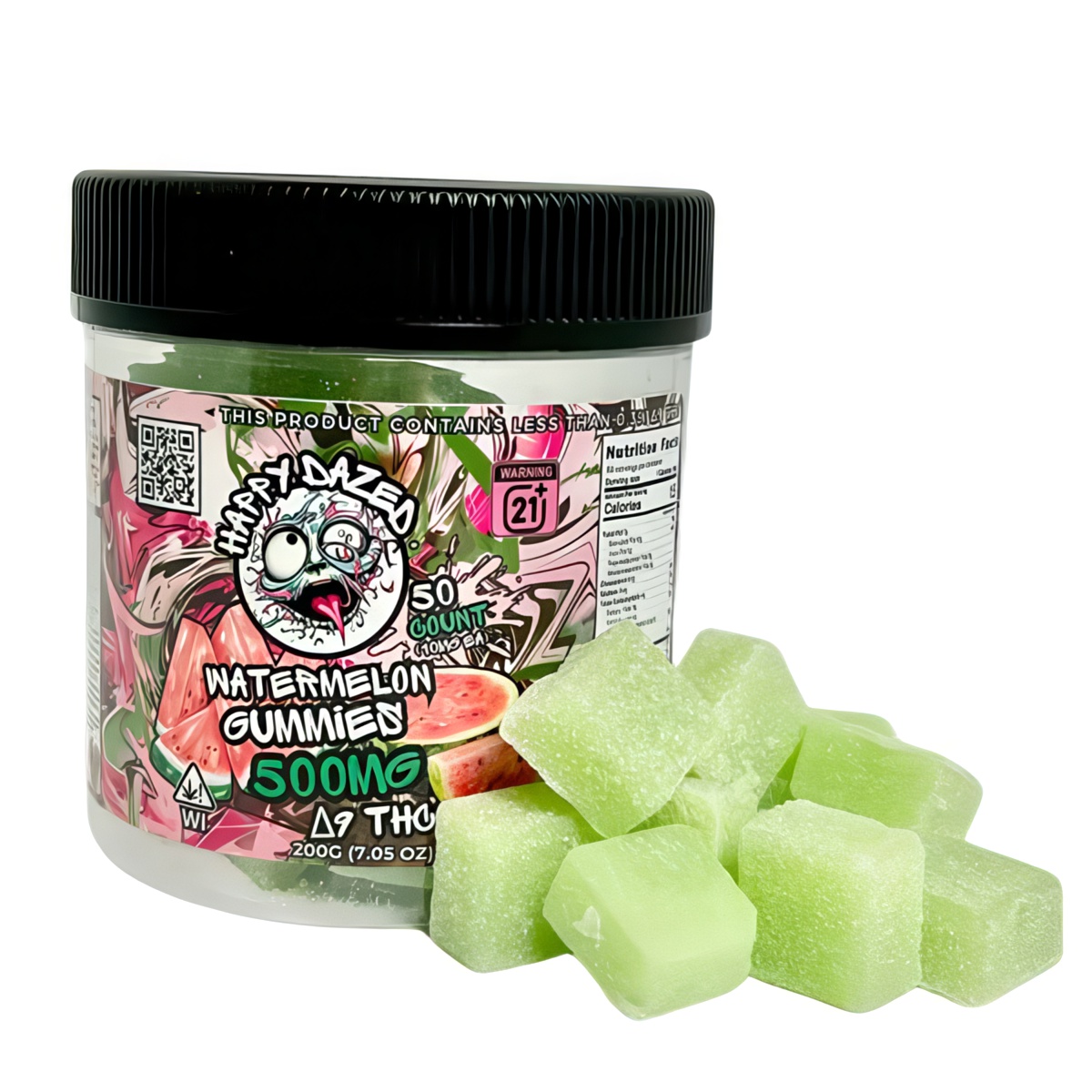 Happy Dazed Bulk D9 Gummies 50 count - Watermelon