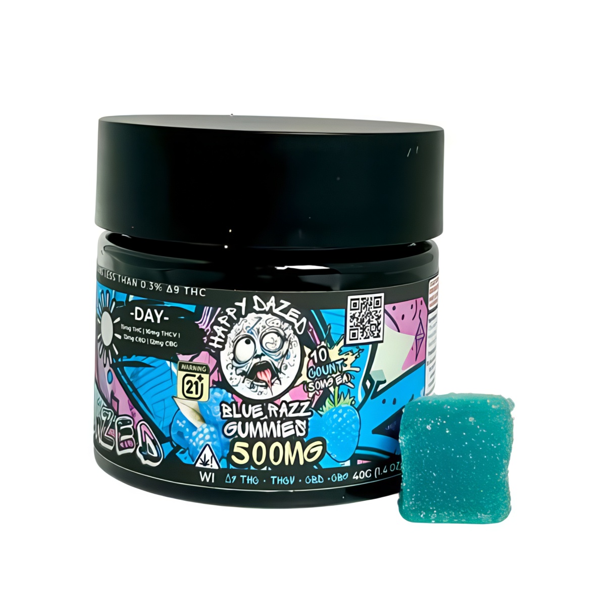 Happy Dazed Blue Razz Awake Gummies 500mg 10ct