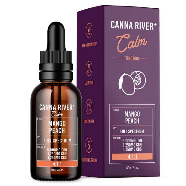 Canna River⁺ Full Spectrum CBD Calm Tincture 5000mg CBD + 1250mg CBG + 1250mg CBN - Mango Peach