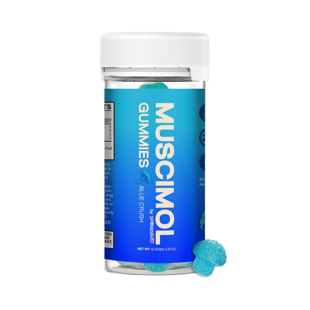 SMD_BLUE CRUSH GUMMIES_JAR MOCKUP - Pure CBD Now Muscimol Gummies 15 Counts - Blue Crush
